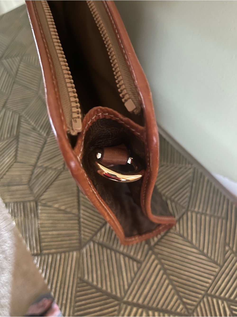 Vintage Celine Brown Patterned Leather Zip Pouch/Clutch Cognac Trim - Picture 6 of 11